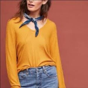 NWT Anthropologie Pure + Good Mustard Waffle Thermal Dolman Top